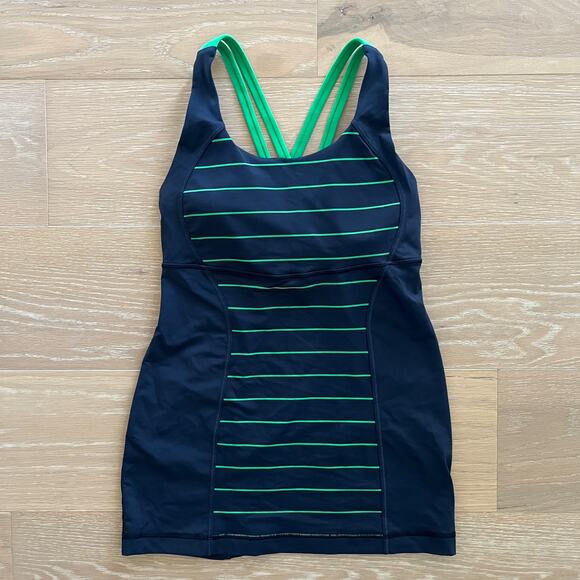 Lululemon Energy Tank Top Slalom Stripe Inkwell / Inkwell / Green Bean - Picture 1 of 3